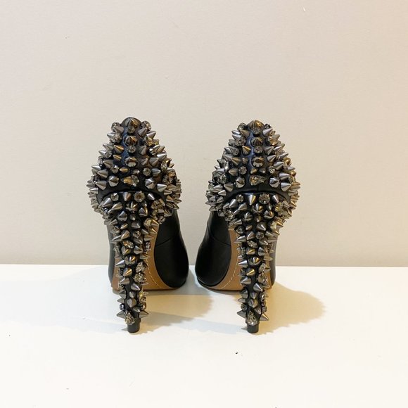 NIB Sam Edelman Lorissa Studded Peep-Toe Pumps Black Leather Size 7 - Picture 5 of 7